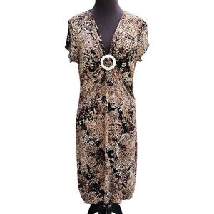Y2K Brown Black Buckle Gathered Front Dress Suzie In The City Size Large 90's
